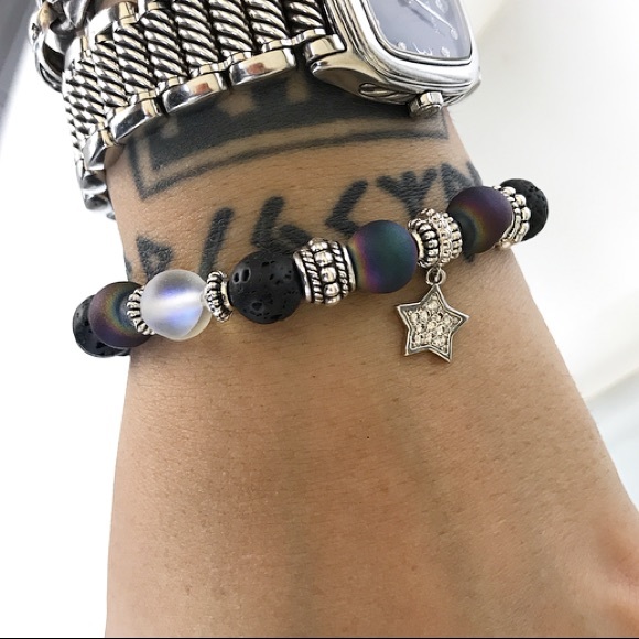 Druzy quartz Lava rock white gold plated cz star - Picture 5 of 8